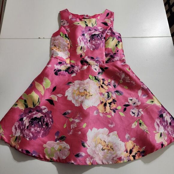 Girls Elegant Floral Magenta Pleated Formal Dress Cardigan & Headband Set Size 6 - Picture 7 of 16